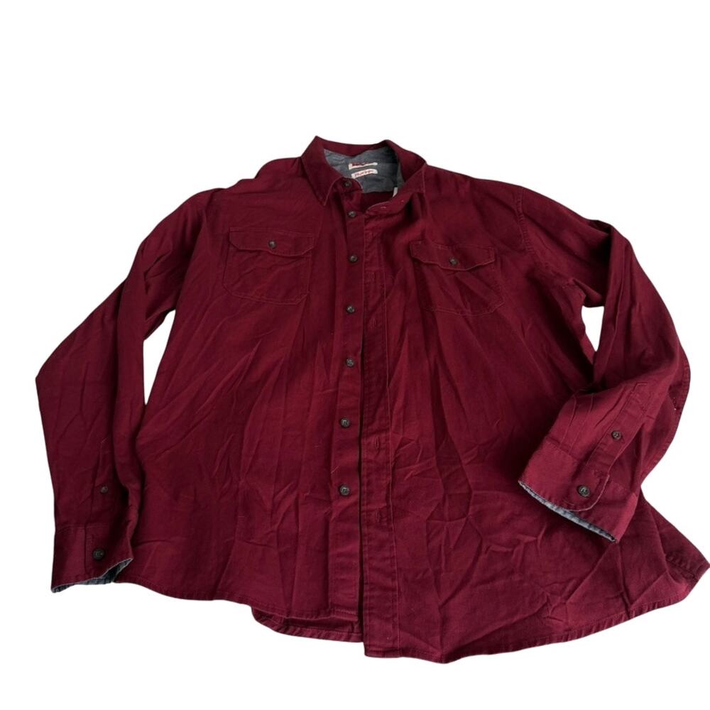 Wrangler Shirt Mens Size 2XL Maroon Twill Flex Comfort Two Pocket Button Down